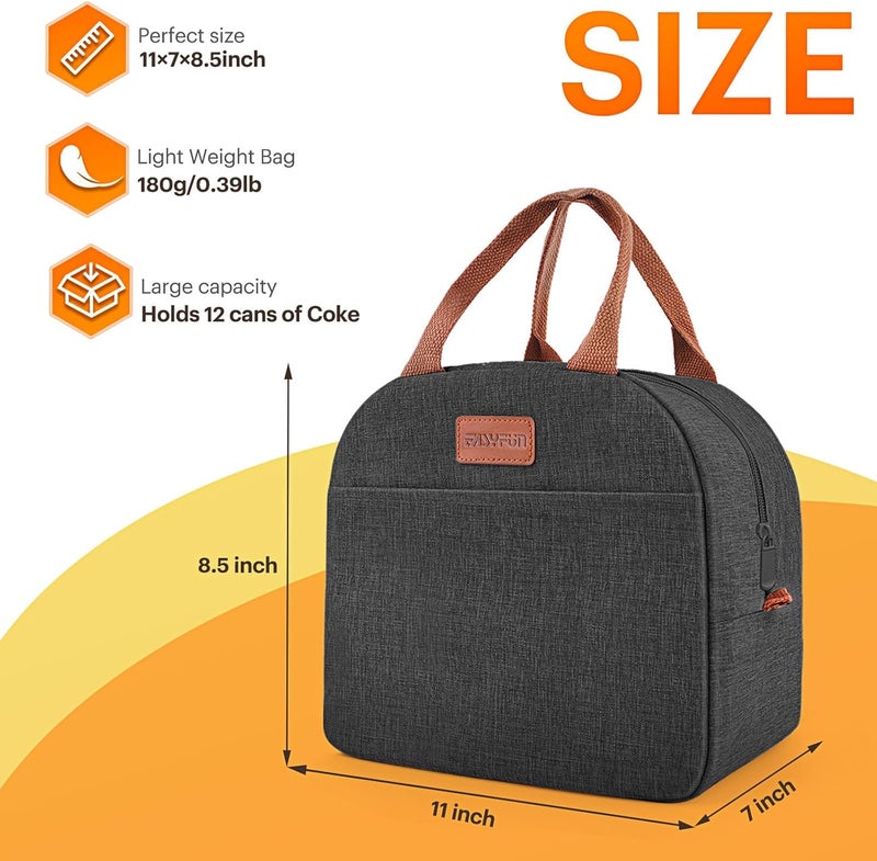 Easyfun Lunch Bag for Women & Men Adult Insulated Lunch Box, Small Leakproof Cooler Food Lunch Containers Reusable High Capacity Lunch Tote Bags for Work, Travel, Outdoor (Black) - Image 2